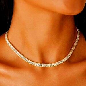 Elegant 14k Gold & Diamond Cubic Zorconia Tennis Choker Necklace NWT
